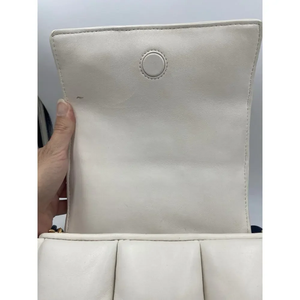 Kate Spade Boxxy Crossbody Bag East West Ivory Navy Blue Woven Puffy Leather